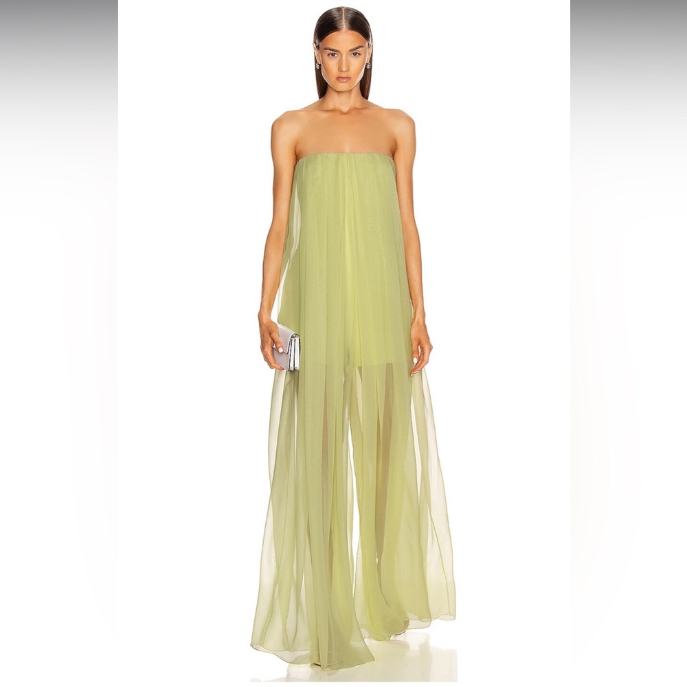 Cushnie Silk DREAMY Strapless Sheer Light-Green Jumpsuit